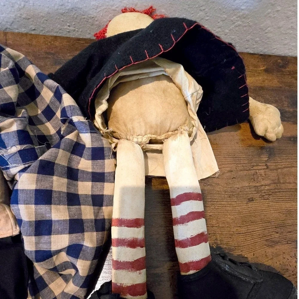 1995 Vintage Primitive Raggedy Ann Andy Dolls 18 Lot 3 Handmade Folk Art Country
